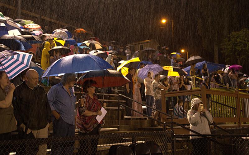 Charlie Benton/cbenton@cherokeescout.com Family and friends of the Murphy High School Class of 2021 still packed the stands of Bob Hendrix Memorial Stadium on Friday night even as rain fell intermittently.