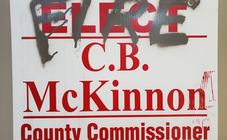 One of C.B. McKinnon's signs was vandalized last week.