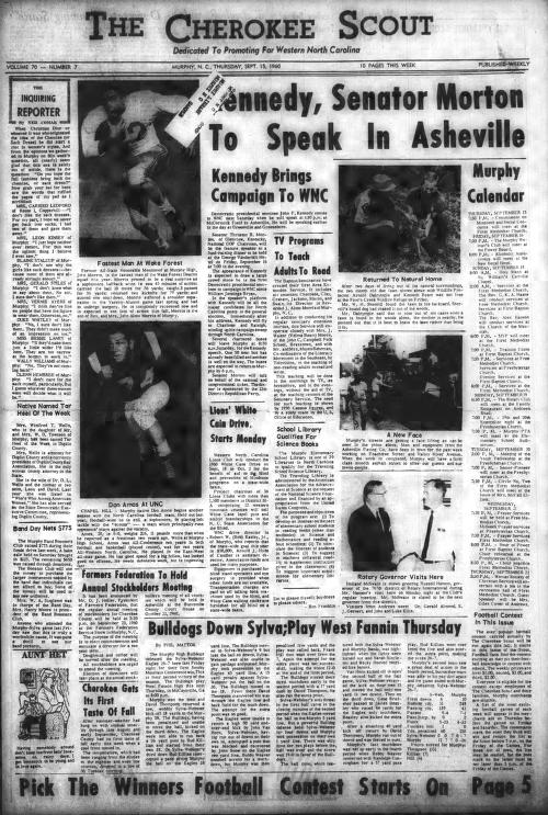 This is the front page of the Sept. 15, 1960, edition of the Cherokee Scout, which was 60 years ago this week.