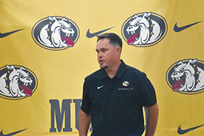 Justin Fitzgerald/sports@cherokeescout.com Longtime assistant Joseph Watson speaks after being named the Murphy varsity football team’s new head coach Friday.