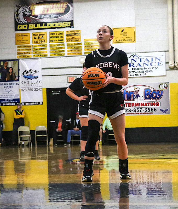 Cannon Crompton/sports@cherokeescout.com Kylie Donaldson of Andrews steps to the free throw line against Murphy on Feb. 6.