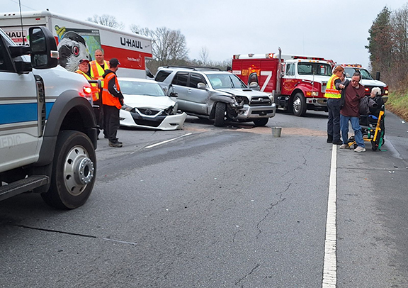 Bill Belian/Contributing Photographer&nbsp; A two-vehicle accident occurred on Dec. 17 along U.S. 64 West and Gold Branch Road. The call went out to emergency personnel at 2:04 p.m. with Cherokee County Emergency Medical Services, the Ranger Fire Department and N.C. Highway Patrol responding. Traffic flow was interrupted, but there were injuries as a result of the collision.