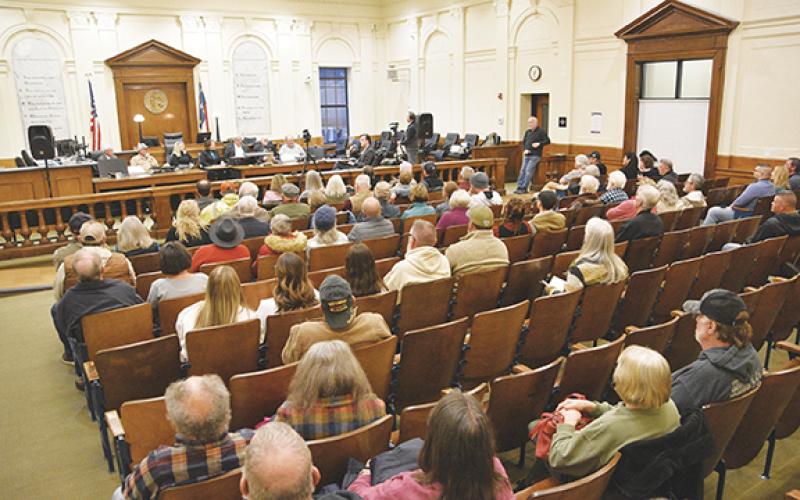 A nearly standing-room-only crowd came out to see a candidate forum for seats on the Cherokee County Board of Commissioners on Thursday at the Cherokee County Courthouse in Murphy.