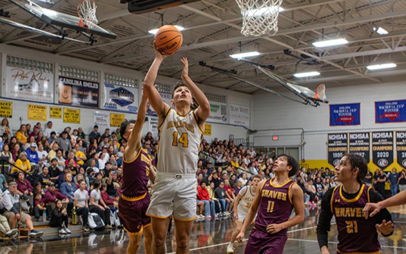 Cannon Crompton/sports@cherokeescout.com Murphy senior Elijah Twiggs gets up for a shot against Cherokee on Friday.