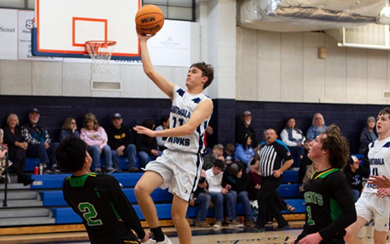 Cannon Crompton/sports@cherokeescout.com Landon Neal of Nantahala goes up for a shot against Blue Ridge Early College on Jan. 29.