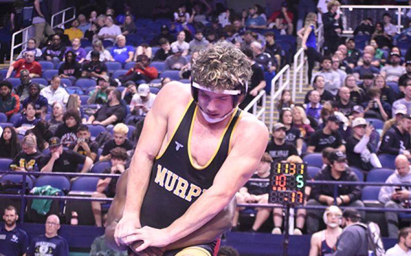 Kevin Hensley/The Graham Star Anthony Catuto of Murphy competes in the state wrestling tournament on Saturday in Greensboro.