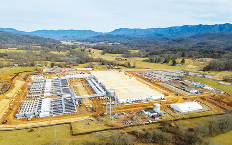 Michelle Bradbeer/Staff Correspondent An aerial photo shows expansion work in progress at the Core Scientific generative AI plant in Marble on Feb. 17.