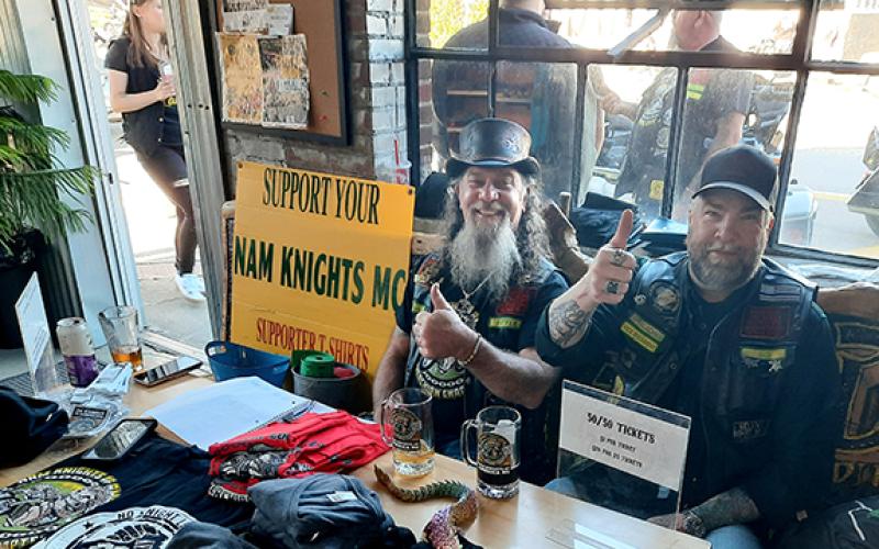 Photos by Anngee Quinones-Belian/Staff Correspondent  Lawrence “Piffle” Coniglio and Chris “Sig” Poston, vice president of the Nam Knights of America Motorcycle Cub Appalachian Chapter, partnered with Buck Bald Brewing in Murphy for a chili cook-off fundraiser Saturday. The fundraiser helped support the Nam Knights in their efforts to continue helping law enforcement officers and their K-9 partners with needed equipment as well as veterans. The fundraiser consisted of T-shirt sales, silent auction and a 50/