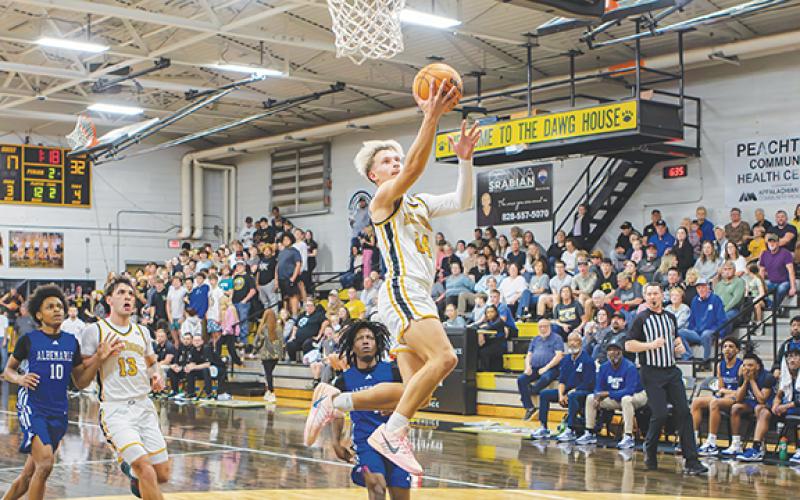 Cannon Crompton/sports@cherokeescout.com Grayson Hall of Murphy takes to the air to make a layup against Albemarle on Thursday night.