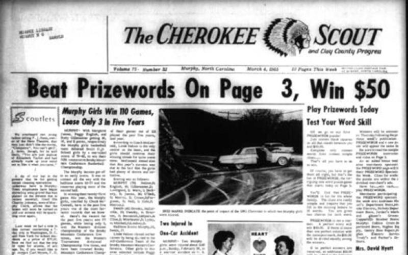 This is the front page of the March 4, 1965, edition of the Cherokee Scout, which was 61 years ago today.