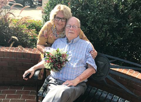 Jerry Basinger and Linda Dabbs were happily married in the middle of downtown Murphy on Thursday evening.