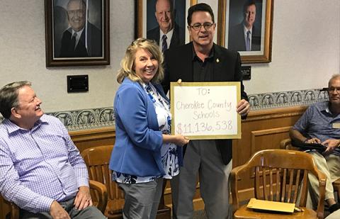 N.C. Rep. Kevin Corbin pledges $11 million worth of support to Superintendent Jeana Conley on Friday.