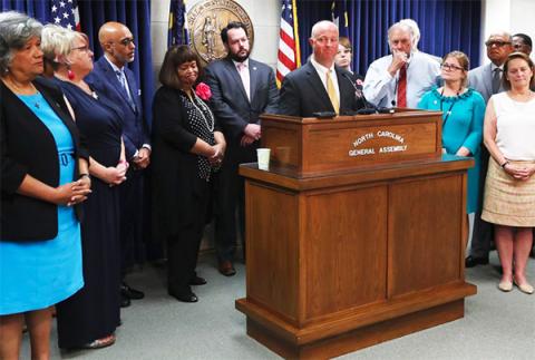 Rep. Darren Jackson, House Democratic Leader, speaks during a news conference with other Democratic House members Wednesday, Sept. 11, 2019. AP photo