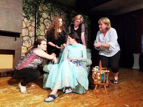 Victoria Stiles as Wicked Fairy, Brianna Rickett as Wicked Witch, Grace Allen as Wicked Queen and Ann Williams as Wicked Stepmother try to convince Fairy Godmother, played by Angela Stiles, to help them stop Snow White’s wedding during Wicked is as Wicked Does.