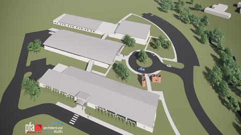 PFA Architects Architectural Design Studio presented designs for the new school in Peachtree, which would house the alternative school for both middle and high school students (now called The Oaks Academy), a new career and technical education school, and Tri-County Early College High School.