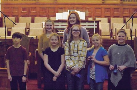 First-place winners from the Cherokee County Soil & Water Conservation District contest – (front row from left) Sawyer Templeton, Mattie Mustin, Emma Laney, Kendall Leitner, Paisley Johnson, (back row) Olivia Silver and Taylor Conner – will advance to the Area 1 competition. Photo by Samantha Sinclair