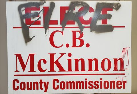 One of C.B. McKinnon's signs was vandalized last week.