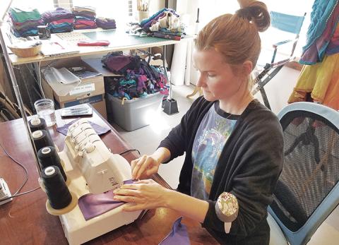Aino Riiho sews an ankle piece for the baby version of her Balance Pants. Photo by Samantha Sinclair