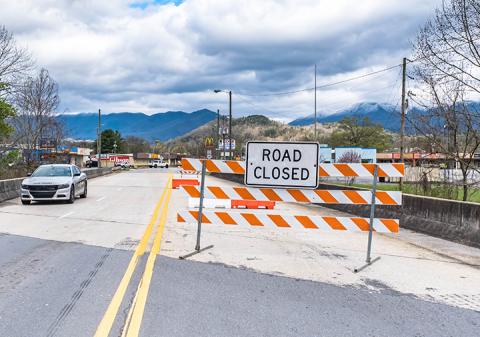 Vehicles are blocked from entering Andrews on U.S. 19 Business. Photo by Sam Jovich