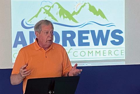David Huskins of Smoky Mountains Host shares some of the ways his organization helps promote the local tourism industry during the Andrews Chamber of Commerce’s virtual annual membership meeting on June 30. Phot by David Brown