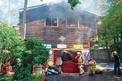 A fire destroyed a garage in the Tanglewood Forest housing development. Officials say a welding accident caused the blaze. Penny Ray/pennyray@cherokeescout.com