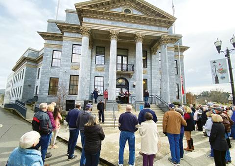 A nice crowd gathered at the Cherokee County Courthouse in downtown Murphy on Friday in recognition of National Sanctity of Human Life Day. Photo by David Brown