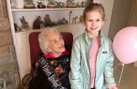 Julia Wells Hall/Contributing Photographer Longtime Murphy matriarch Catherine Wells shares her 100th birthday on Valentine’s Day with great-granddaughter Carter Hall, who was born on Feb. 14, 2013. Shepherd of the Mountains Church held a celebration that included releasing 100 balloons that afternoon. Carter’s parents are Jon and Julia Wells Hall.