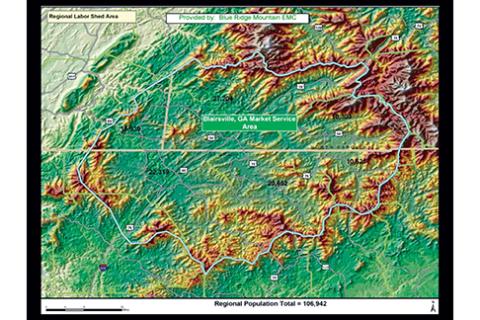 This map provided by Blue Ridge Mountain Electric Membership Corp. shows how many smaller area communities combine to become part of a bigger market.