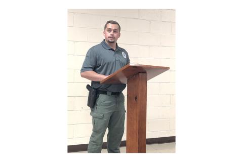 Newly appointed Chief Colin Gillespie speaks at the March 9 Andrews Board of Aldermen meeting
