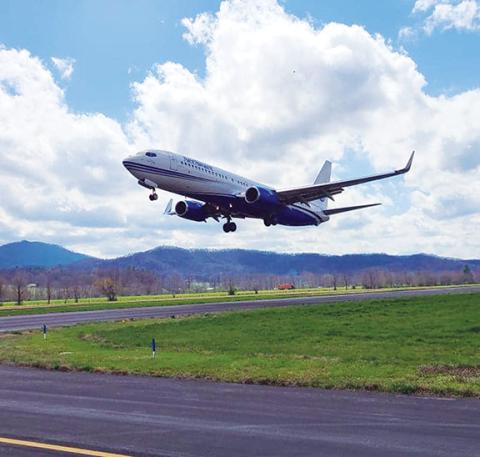 Gayland Trull/Contributing Photographer This Boeing 737 made a low pass through Western Carolina Regional Airport on March 22 as new flight vision systems were being tested by the company AerSale.