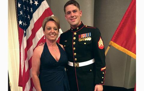 Sgt. Christopher Lockett and his mother, Lisa Kotchenreuther, attending the U.S. Marine Corps Birthday Ball.