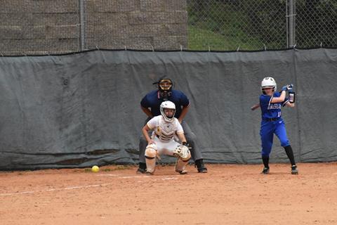 Justin Fitzgerald/sports@cherokeescout.com Hiwassee Dam junior Lauren Brooks fouls off a pitch during the Lady Eagles’ 2-1 loss to Murphy on April 28.
