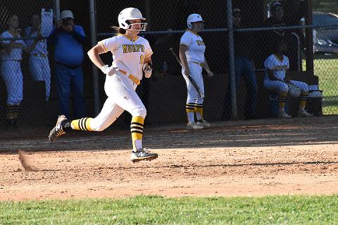Justin Fitzgerald/sports@cherokeescout.com Murphy senior Annie Kate Dalton runs to second base during the Lady Bulldogs’ 3-1 win over South Stokes on Thursday.