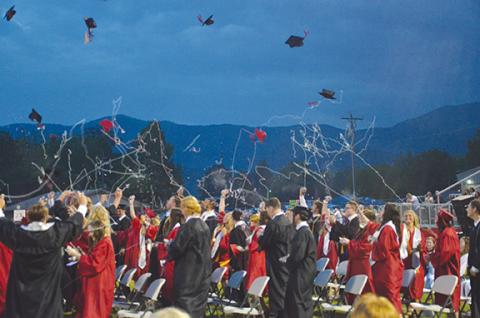 Penny Ray/pennyray@cherokeescout.com  Seniors from Andrews High School graduated with a nice mountain view Thursday.