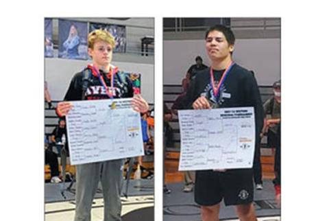 Andrews senior Samuel Wood (left) and Murphy sophomore Logan Hyde (right) are headed to the 1A state wrestling championships Saturday.