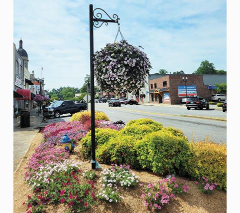 Stacy Van Buskirk/ svanbuskirk@cherokeescout.com Workers from Hillside Nursery in Andrews were pruning and weeding the beds in downtown Murphy on Friday morning.