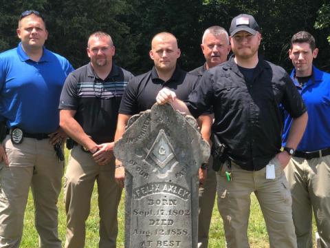 From left are Murphy police Sgt. Ryan Cunningham, assistant chief Dustin Smith, Detective Jason Murphy, Cherokee County sheriff’s Chief Deputy Joe Wood, Cameron Killian of the sheriff’s office and Nick Roberson of the Murphy Police Department. 