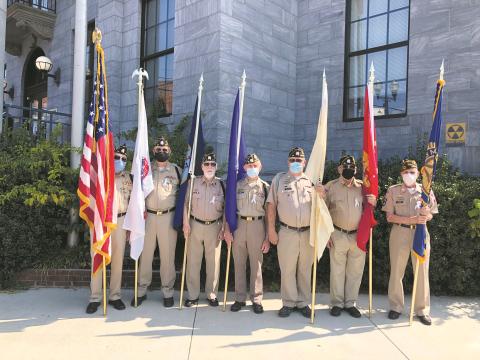 The Color Guard – Barry Fry, Vic Fredlund, Glen Gale, Arthur West, Gus Hinton, Rich Silva and Oscar Valdes – stood at full attention during the entire ceremony Saturday.