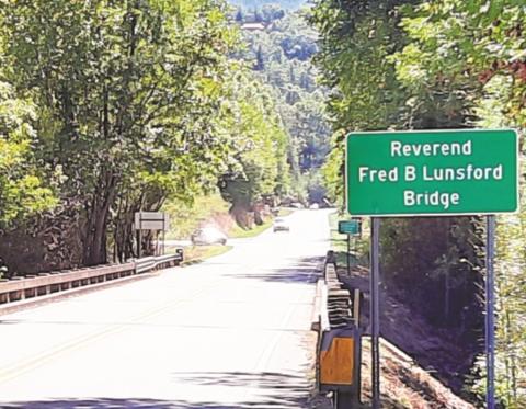 Newly named bridge No. 5/N.C. 141 sign in Cherokee County.