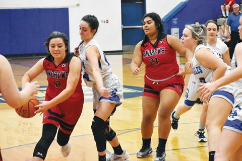 Justin Fitzgerald/sports@cherokeescout.com Andrews Emily Mealer works to the basket during the Lady Wildcats’ 52-12 loss to Hiwassee Dam on Dec. 7.