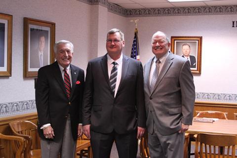 Matthew Crawford/advertising@cherokeescout.com A special occurrence took place on Dec. 6, when new Murphy Mayor Tim Radford (center) was joined by the two previous town mayors – Rick Ramsey (right) and Bill Hughes (left). These three men have helped lead the town to much success over the last 24 years, and counting.
