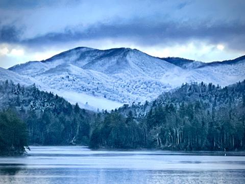 Roger Carlton/The Graham Star Cherokee County only received significant snowfall in higher elevations through Monday, but the view was mighty icy over Lake Santeetlah in neighboring Graham County. Slick back roads in particular continued to be a challenge for some drivers, though the Dr. Martin Luther King Jr. holiday kept many vehicles off the highway.