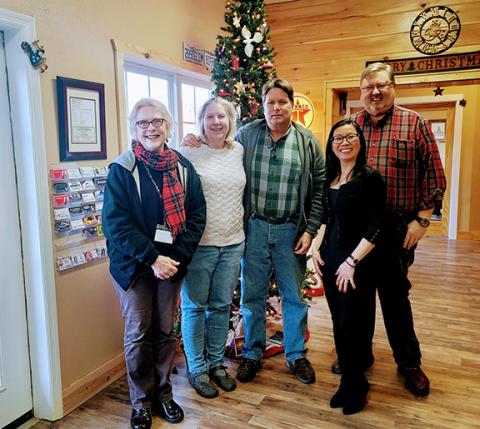 Big Realty in Murphy ran a donation drive last month for the benefit of the Valley River Humane Society, which operates the Tri-County Animal Shelter in Marble. The owners and brokers are “Big” Frank Schuler and “Lil” Mary Schuler (at right). Leslie Miskove (left) is their office manager, while Jim and Phyllis Gerke (middle) are volunteers. Melody Johnson (left), president of the Humane Society, recently met with the Schulers to pick up the donations and express thanks on behalf of the animals.