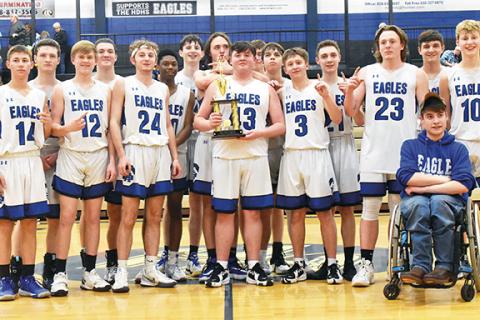 Justin Fitzgerald/sports@cherokeescout.com Hiwassee Dam won the Little Smoky Mountain Conference Tournament for the first time since 2018 with an 88-44 win over Highlands on Thursday.
