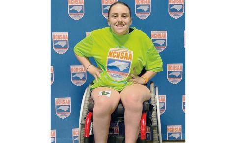 Murphy’s Jordan Oliver won the 55-meter wheelchair dash during the N.C. High School Athletic Association 1A/2A state championships Friday.