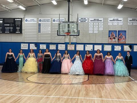 Nantahala High School held its annual homecoming ceremony on Feb. 4 before the Lady Hawks’ game against Highlands. The members of the 2022 homecoming court are (from left) Madyyson Gray, Meadow Manning, Skyler Taylor, Willow Manning, Dannah Stewart, Caylin Adamovich, Cali Douthit, Sarah Gordon, homecoming queen Breanna Passmore, Daphne McCoy, Samantha Pendergrass, Kristin Postell and Carly Douthit.