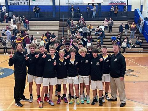 Murphy Middle School went undefeated on its way to a Smoky Mountain Conference boys basketball championship this season. Back row (from left): Cale Harger, Abram Twiggs, Camden Breazeale, Elijah Twiggs and Landan Ennis. Front row (from left): coach Robert Payne, Ryan Payne, Aaron Harger, Tyler Payne, Robert Turner, Brady Grant, AJ Rice, Cruz Yarbro, Brayden Gutierrez and coach Henry Grant.