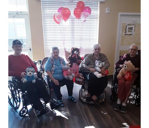 Emily Fulford/Contributing Photographer  Bruce Abernathy, Ruth Anderson, Dee Maresca and Tommy Anderson (from left) were the runners-up during the Valentine’s Day King & Queen Celebration at Murphy Rehab & Nursing Center in Peachtree on Feb. 14.