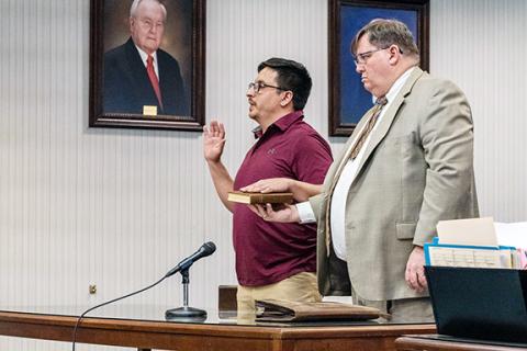 Shawn Standingdeer, 35, of Sylva, pleaded guilty March 10 to a total of six felony charges. He is on the left with his lawyer, Rich Cassady, on the right.