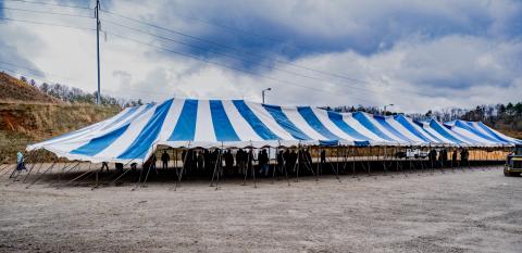Sam Jokich/Staff Correspondent The Big Gospel Tent at 90 Casino Parkway in Murphy went up April 9 in place of The Worship Tent. On Friday and Saturday, the first Prayer Revival is being held under the tent. The Western North Carolina Awakening crusade begins Monday and continues through Friday, May 6. The service Friday, April 29, will be streamed worldwide from under the tent. For details, see theworshiptent.com.